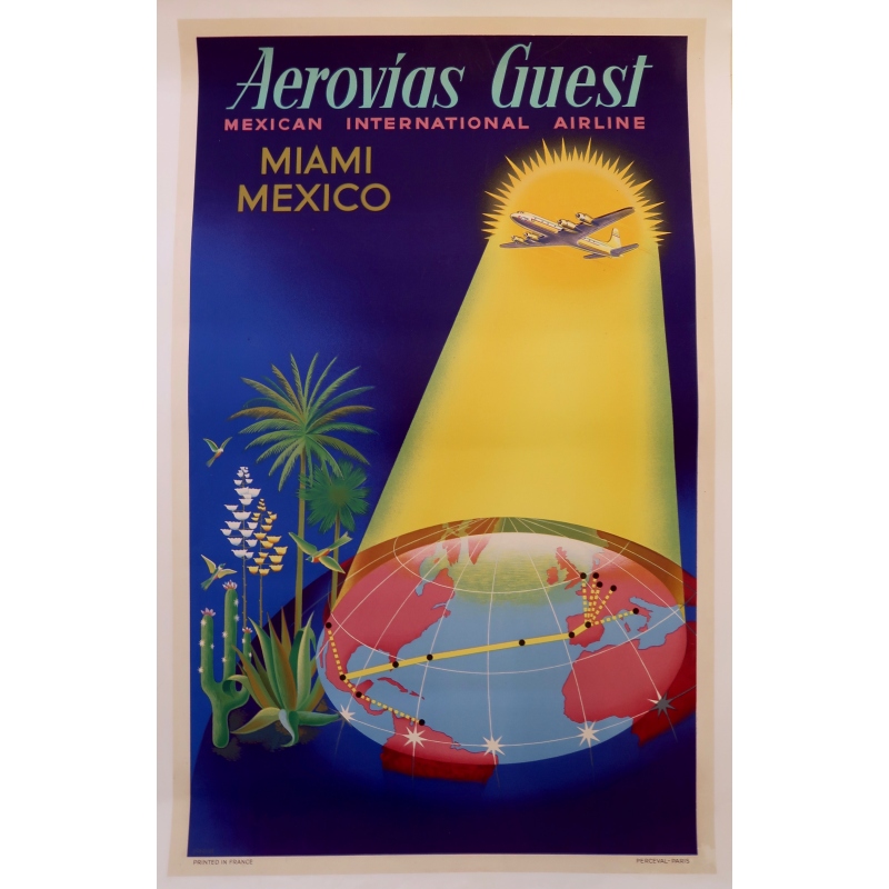 Poster original de la Aerovias Guest pour la Mexican International Airline