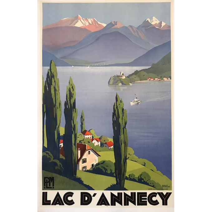 Vintage poster of Lac d'Annecy PLM (Lake Annecy) signed by Roger Broders