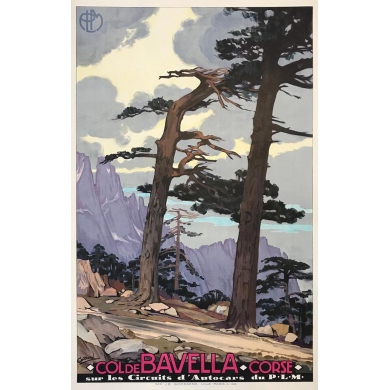 Affiche ancienne de Corse - Col de Bavella PLM - Signée de Cassard