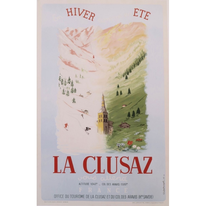 vintage travel poster of La Clusaz, France, from 1947