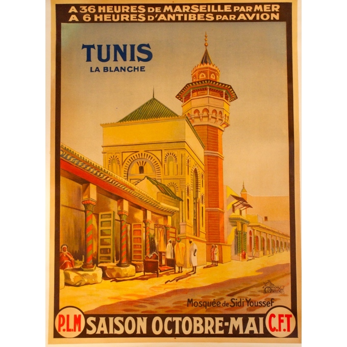 Poster of Tunis la blanche, Sidi Youssef's mosque printed by Moullot Marseille Poster of Tunis la blanche, Sidi Youssef's mosque printed by Moullot Marseille