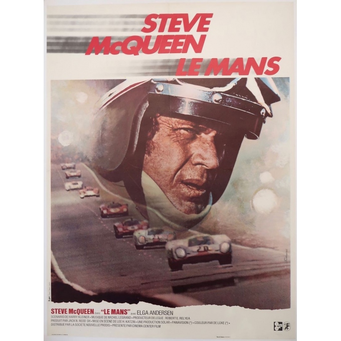 Vintage movie poster Steve Mc Queen Le Mans 1971, signed by Ferracci