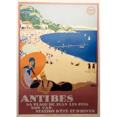 Affiche ancienne de voyage de Roger Broders 1928 - Antibes