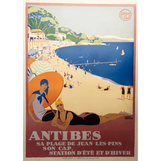 Affiche ancienne de voyage de Roger Broders 1928 - Antibes