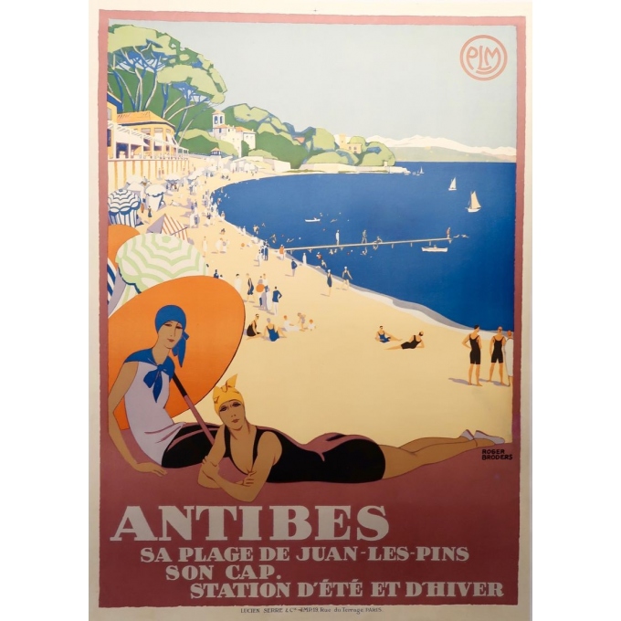 Vintage travel poster by Roger Broder 1928 of Antibes France PLM