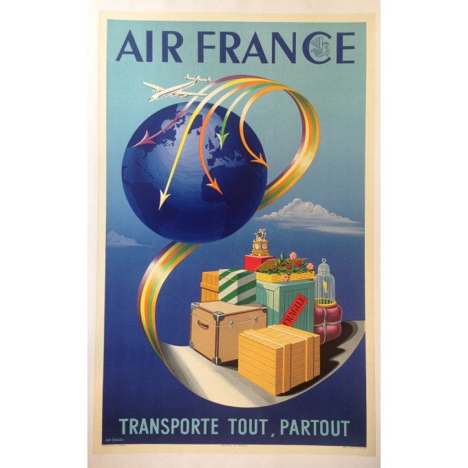 AIR FRANCE Transporte tout, partout- Affiche originale en parfait état- Entoilée - 60 x 80 cm