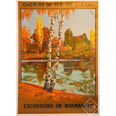 Affiche Excursions en Normandie signée de Geo Dorival