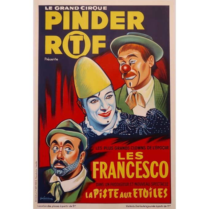 Affiche ancienne publicitaire pour le cirque Pinder - 1960 - Grinsson - Les Francesco - 45.5 par 64 cm
