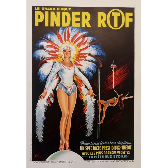 Affiche ancienne publicitaire pour le cirque Pinder - Grinsson 1960 - Un spectacle prestigieux et inédit - 45.5 par 64 cm