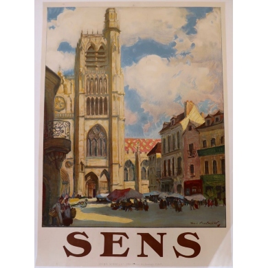 Affiche ancienne tourisme Sens - Henri Montassier - 1920 - 75.5 par 106 cm