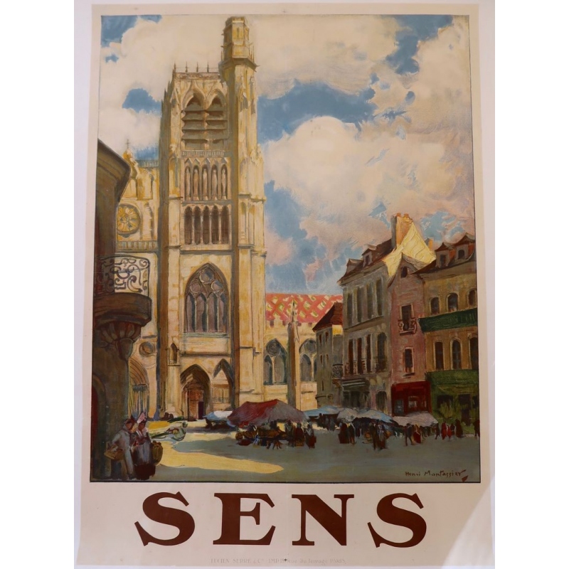 Affiche ancienne tourisme Sens - Henri Montassier - 1920 - 75.5 par 106 cm