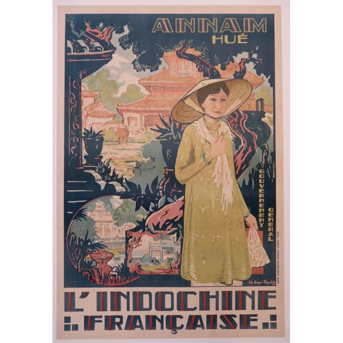 Affiche ancienne Annam Hué, l'Indochine française - Henri Ponchin - 1931 - 111 x 76 cm
