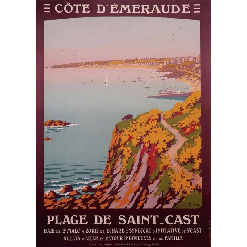 Affiche ancienne de tourisme - Constant Duval - Côte d'émeraude 1920 - Imprimée par Cornille & Serre Paris - 104 par 65 cm