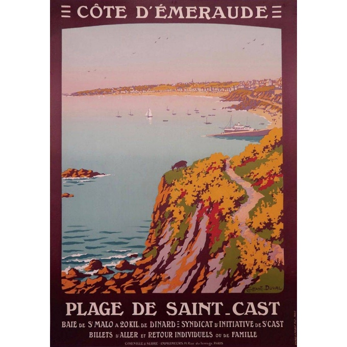 Affiche ancienne de tourisme - Constant Duval - Côte d'émeraude 1920 - Imprimée par Cornille & Serre Paris - 104 par 65 cm