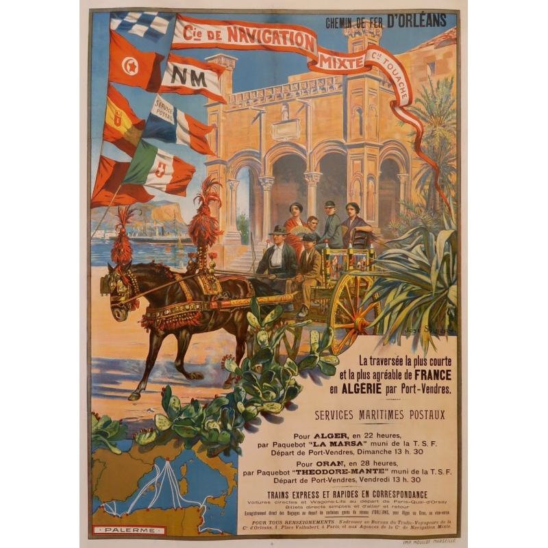 Affiche ancienne originale - José Silbert - 1910 - Palerme - Moullot Marseille - 108.5 par 77.5cm