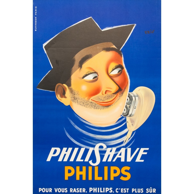 Affiche ancienne de publicité - Philips Philishave - 1955 - Eric - 116 par 77 cm