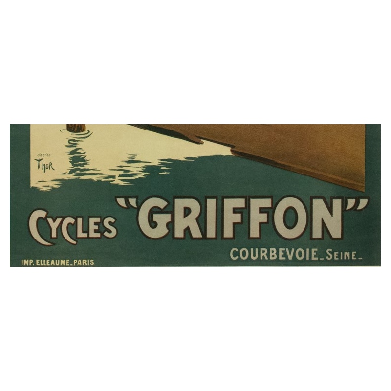 Affiche ancienne de publicité cycles Griffon - 1900 - Thor - 116.5 par 77 cm - Vue 3