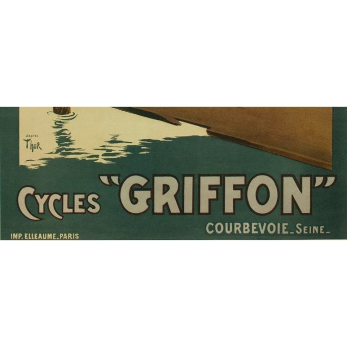 Affiche ancienne de publicité cycles Griffon - 1900 - Thor - 116.5 par 77 cm - Vue 3