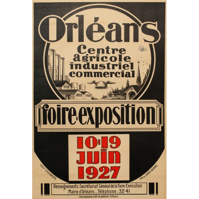 Affiche ancienne foire exposition Orléans 1927 - Guy Chabrier - 116 par 79 cm