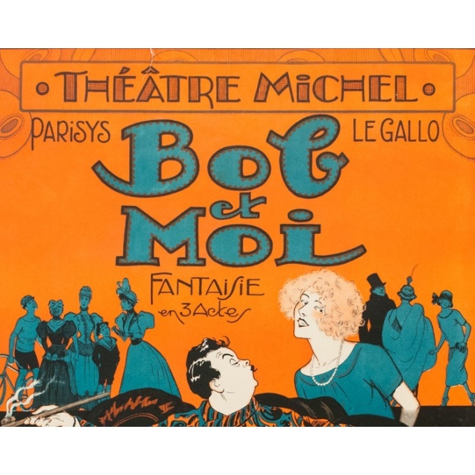 Vintage poster for the theater play - Bob et Moi - Clérice Frères 1924 - 46.85 by 30.91 inches - View 2 Vintage poster for the theater play - Bob et Moi - Clérice Frères 1924 - 46.85 by 30.91 inches - View 2