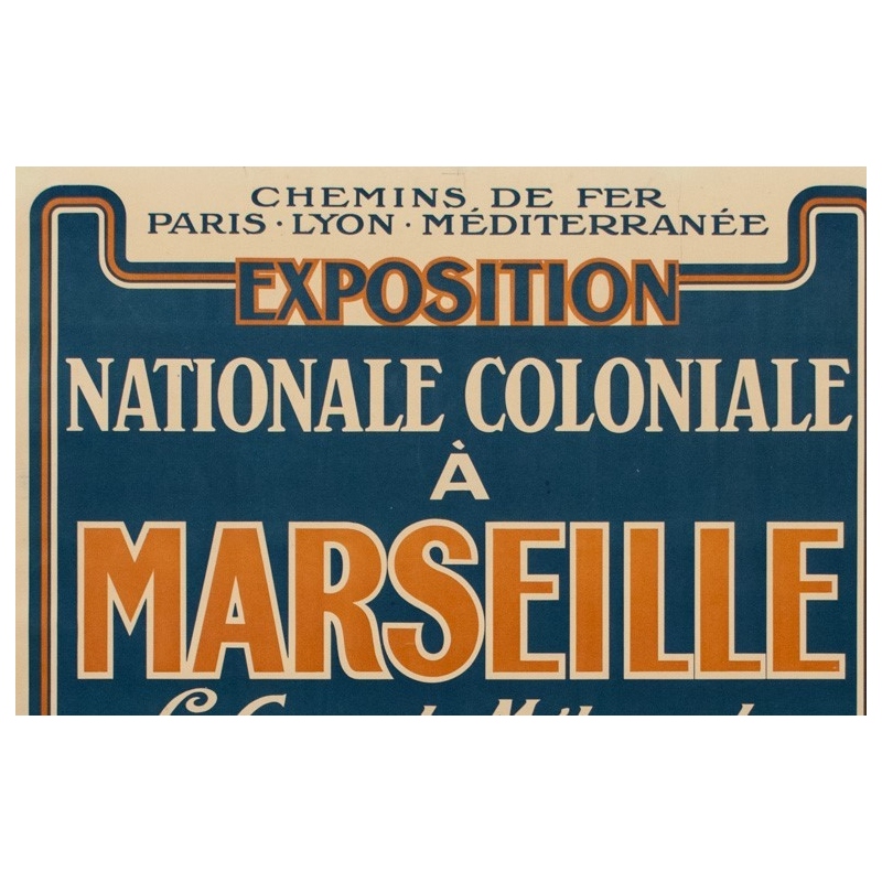 Affiche ancienne de l'exposition nationale coloniale à Marseille - 1922 - 107.5 par 76.7 cm - Vue 2