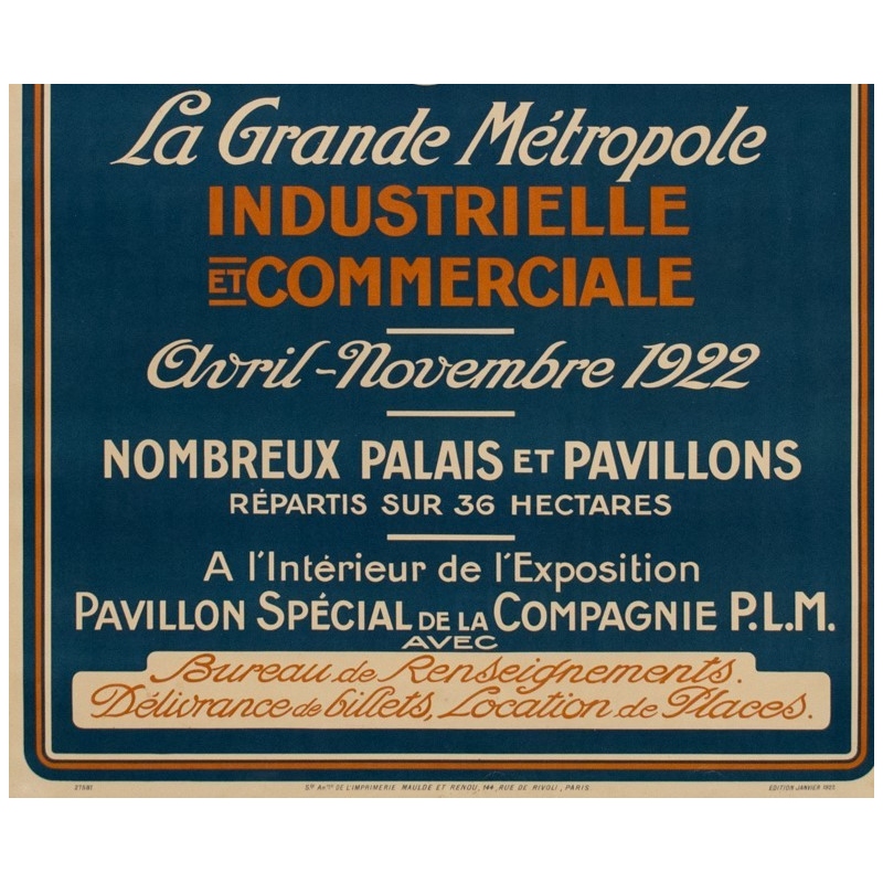 Affiche ancienne de l'exposition nationale coloniale à Marseille - 1922 - 107.5 par 76.7 cm - Vue 3