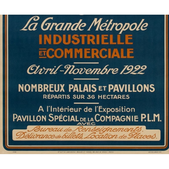 Affiche ancienne de l'exposition nationale coloniale à Marseille - 1922 - 107.5 par 76.7 cm - Vue 3