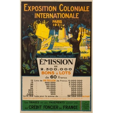 Affiche ancienne originale Exposition Coloniale Internationale Paris 1931 - O. Mapin - 117.5 par 77 cm