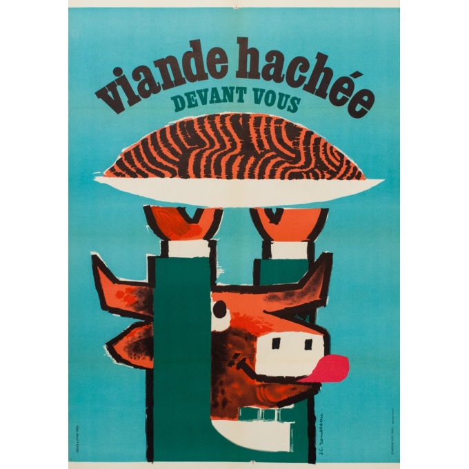 Affiche ancienne publicité - viande hachée - G.C Rousseau - 1955 - 113 x 79.5 cm