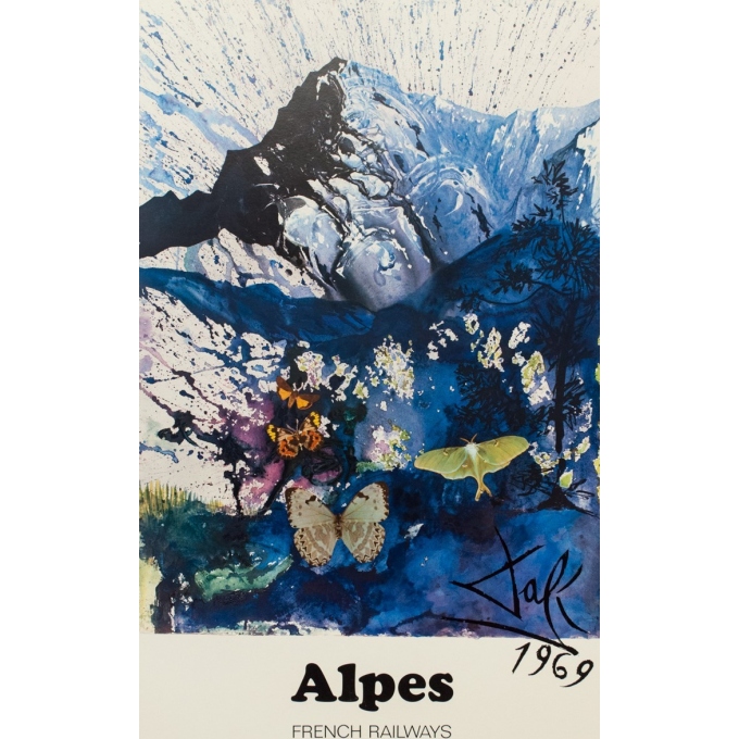 Affiche ancienne de voyage - Dali - 1970 - Alpes French Railways - 99 par 62.5cm - Vue 2