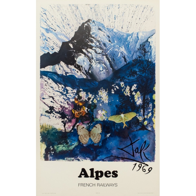 Affiche ancienne de voyage - Dali - 1970 - Alpes French Railways - 99 par 62.5cm