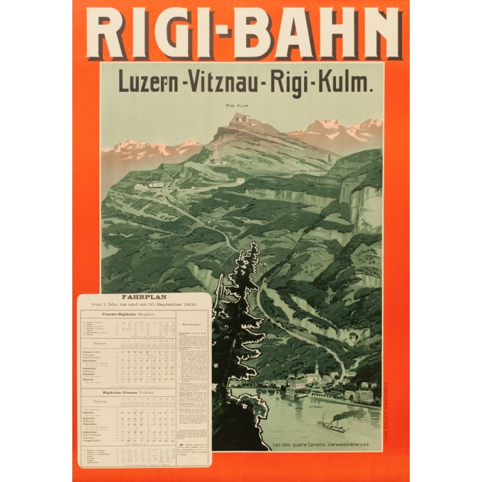 Affiche ancienne de voyage - 1906 - Rigi-Bahn - 91 par 64 cm Affiche ancienne de voyage - 1906 - Rigi-Bahn - 91 par 64 cm