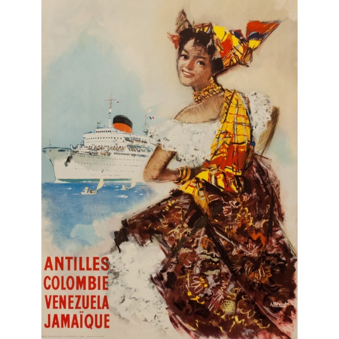 Vintage travel psoter - Albert Brenet - Cie Gle Transatlantique - 1950 - French Line - View 3