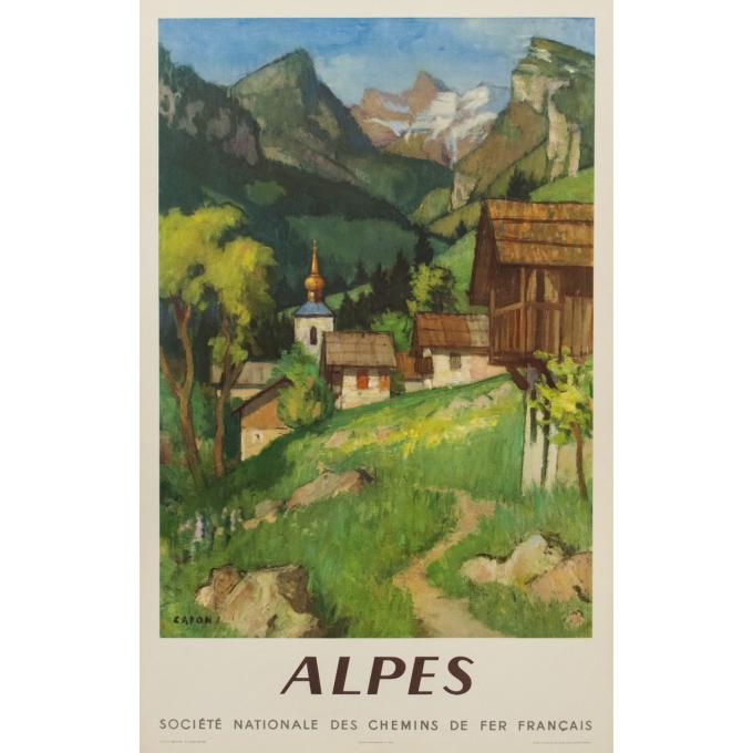 Affiche ancienne de voyage - Alpes - SNCF - Capon - 1956 - 100 par 62 cm