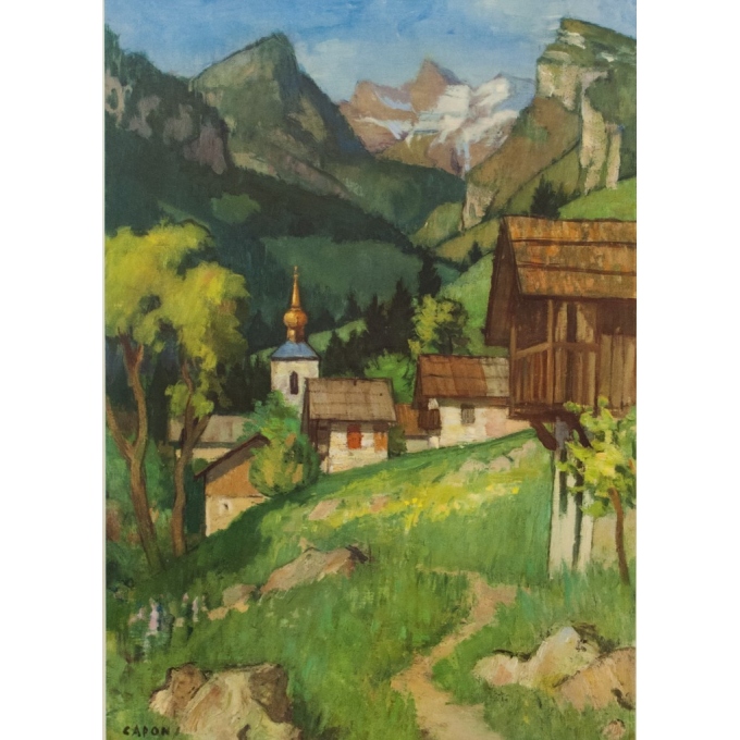 Affiche ancienne de voyage - Alpes - SNCF - Capon - 1956 - 100 par 62 cm - Vue 2