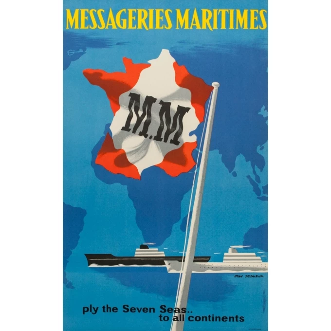 Affiche ancienne voyage - Jean Desaleux - 1955 - Messagerie Maritime - 100 par 62.5 cm