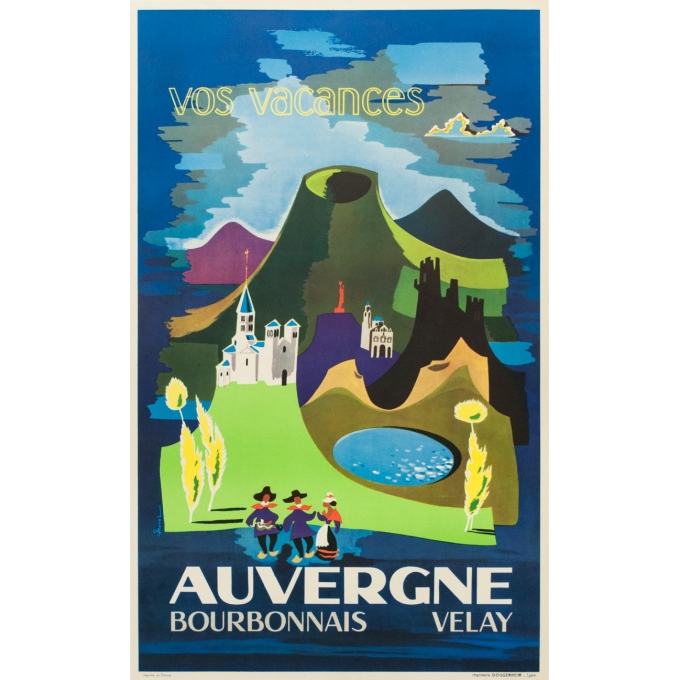 Vintage french travel poster - J.Ravel - 1960 - Auvergne - 39.96 by 24.41 inches