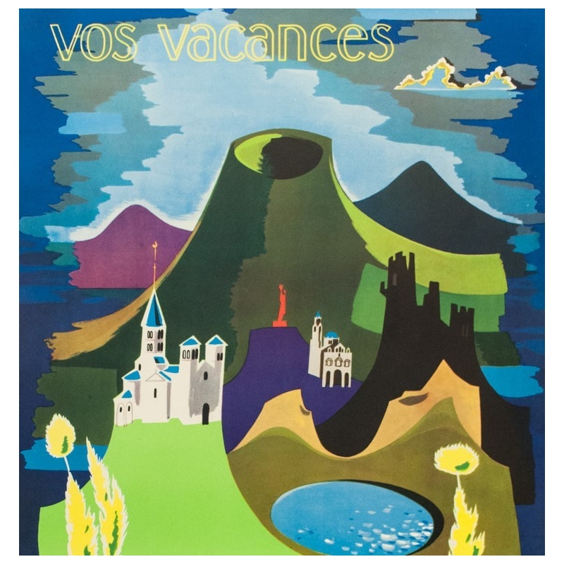 Affiche ancienne voyage - J.Ravel - 1960 - Auvergne - 101.5 par 62 cm - Vue 2