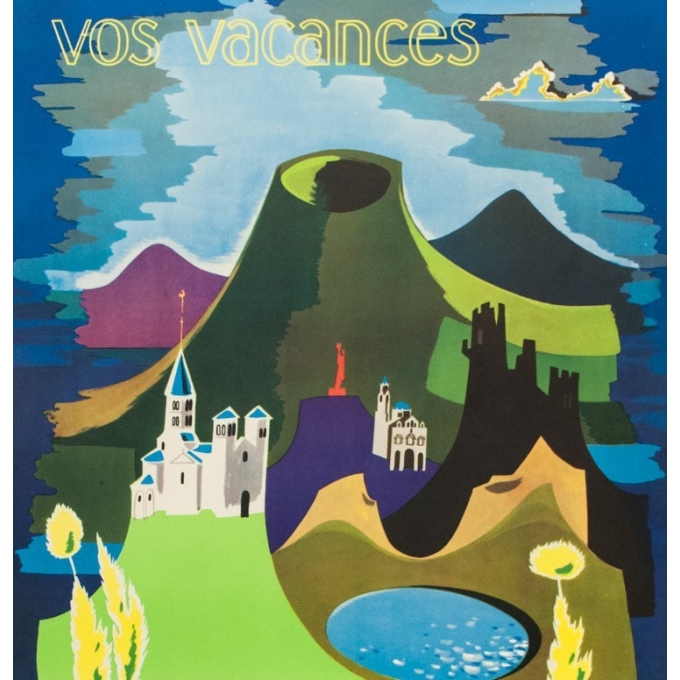 Vintage french travel poster - J.Ravel - 1960 - Auvergne - 39.96 by 24.41 inches - view 2