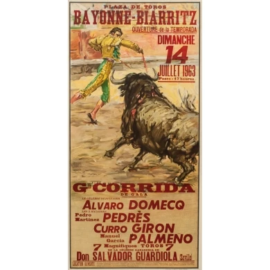Affiche ancienne - J.Reuz - 1963 - Grande Corida de Gala - 105.5 par 52.5 cm