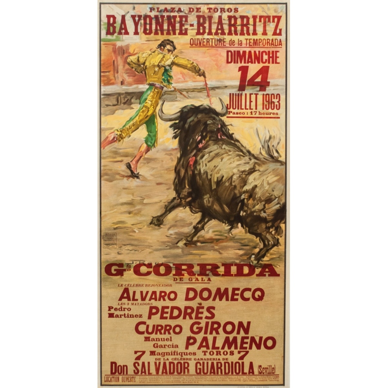 Affiche ancienne - J.Reuz - 1963 - Grande Corida de Gala - 105.5 par 52.5 cm