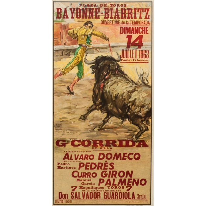 Affiche ancienne - J.Reuz - 1963 - Grande Corida de Gala - 105.5 par 52.5 cm