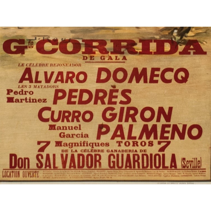 Affiche ancienne - J.Reuz - 1963 - Grande Corida de Gala - 105.5 par 52.5 cm - Vue 3