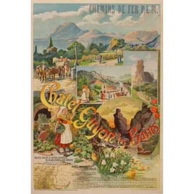 Affiche ancienne de voyage - Tanconville - Chatel Guyon les Bains - 1898 - 108 par 74 cm