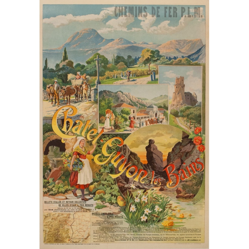 Affiche ancienne de voyage - Tanconville - Chatel Guyon les Bains - 1898 - 108 par 74 cm