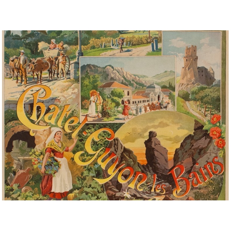 Vintage french travel poster - Tanconville - Chatel Guyon les Bains - 1898 - 42.52 by 29.13 inches - View 3
