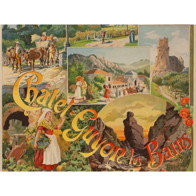 Vintage french travel poster - Tanconville - Chatel Guyon les Bains - 1898 - 42.52 by 29.13 inches - View 3