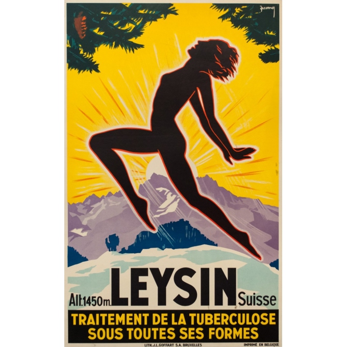 Affiche ancienne publicité - Jacomo - 1930 - Leysin Suisse - 100 par 62.5 cm