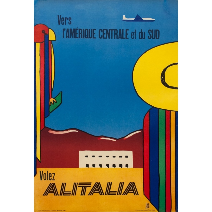 Affiche ancienne de voyage - Alitalia Amérique Centrale et du Sud - 1965 - 100 par 68.5 cm