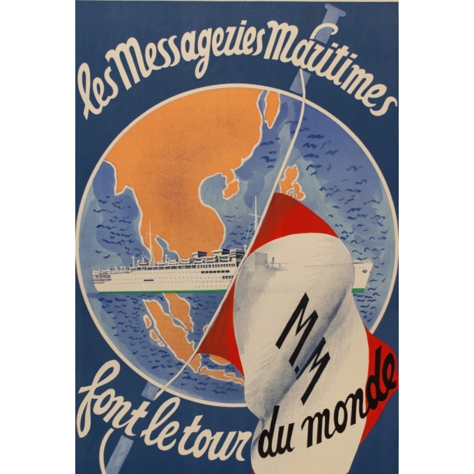 Affiche ancienne de voyage - Les Messageries Maritimes - Antral - 1955 - 98 par 61 cm - Vue 2